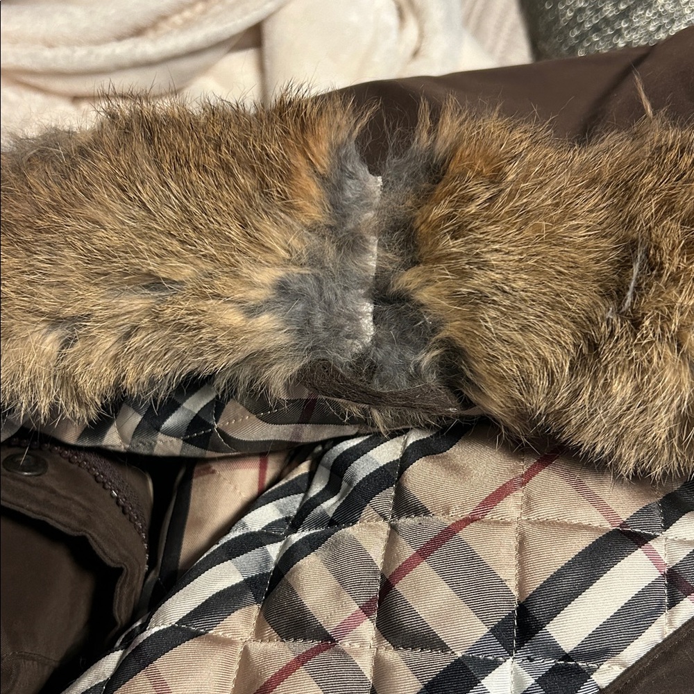 Burberry London Rabbit Fur Trimmed Stand Collar Tench Coat with Belt - Picture 9 of 11